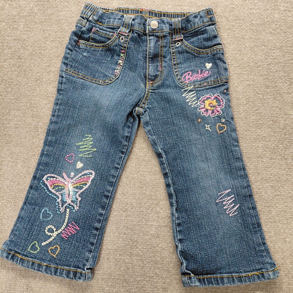 BARBIE Colorful Embroidered Jeans Size 6 Denim Blue Jean Butterfly Flower